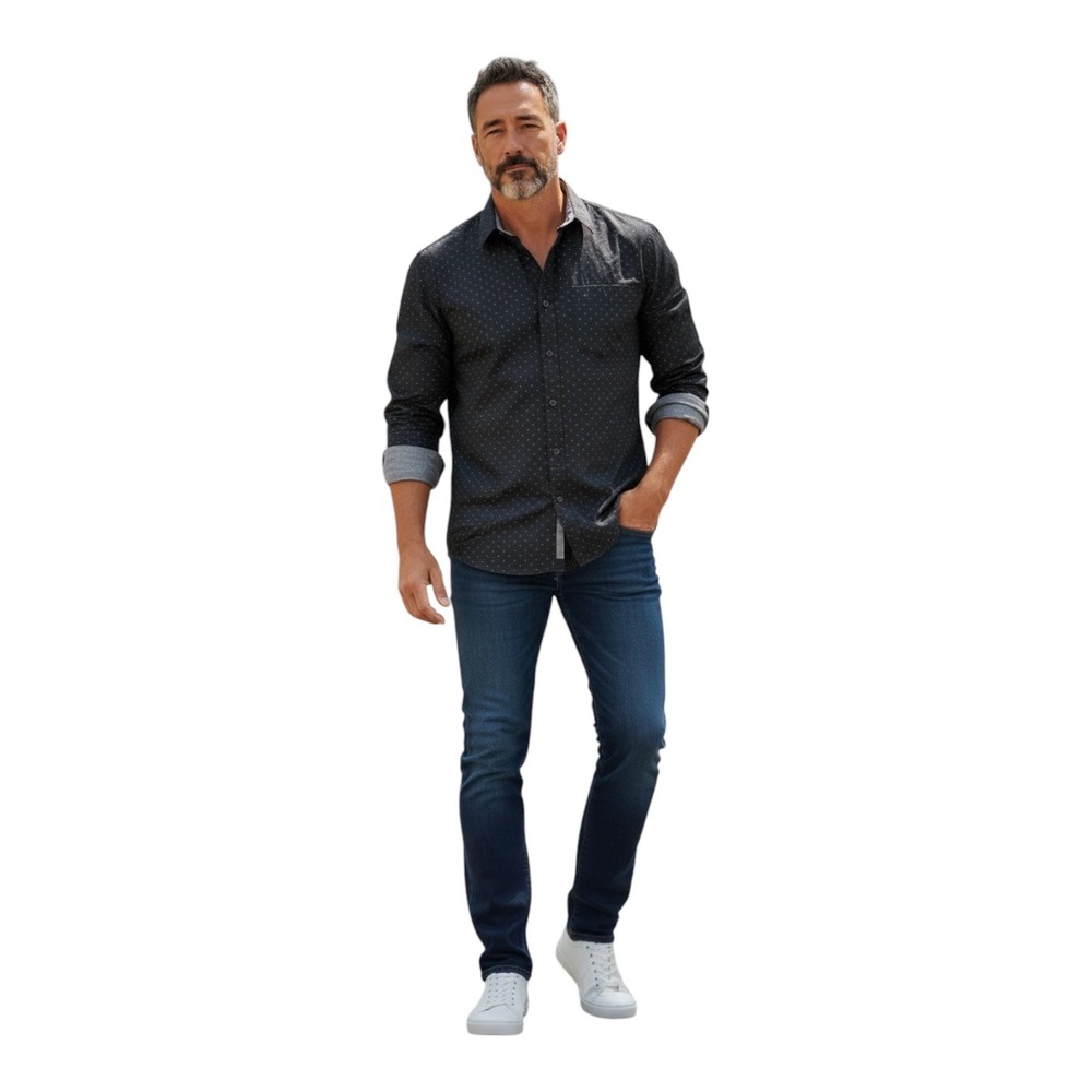 7 Diamonds Premium Mens XXL Black Micro Dot Button Down Long Sleeve Shirt